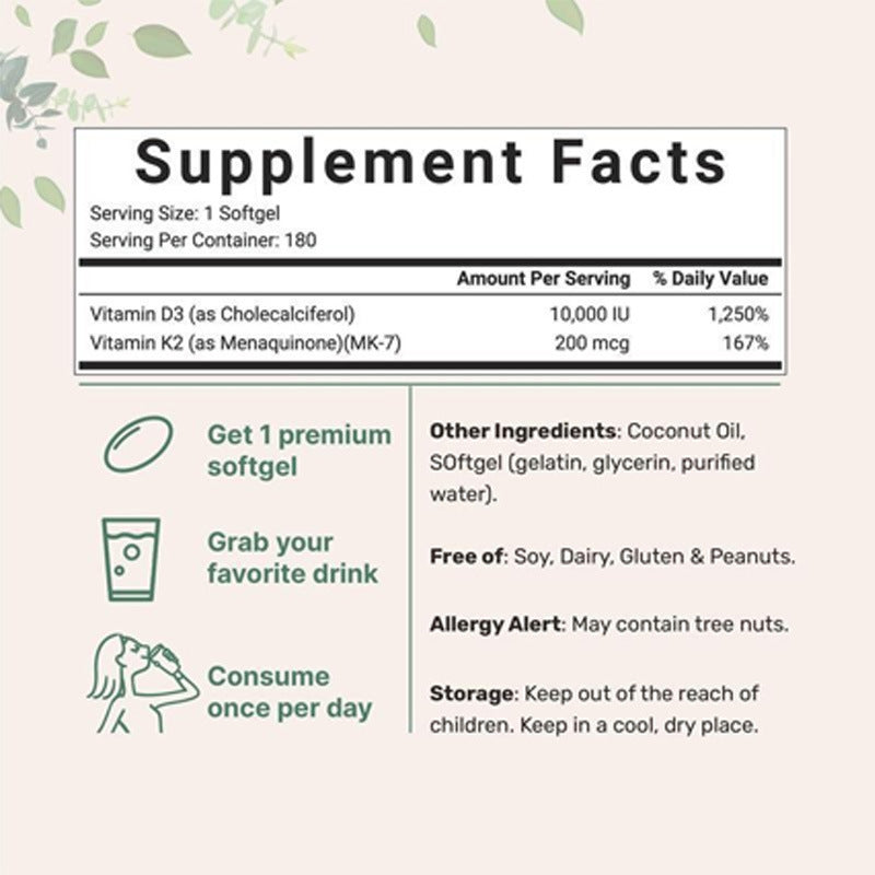 D3 + K2 (MK7) Coconut Oil Softgels